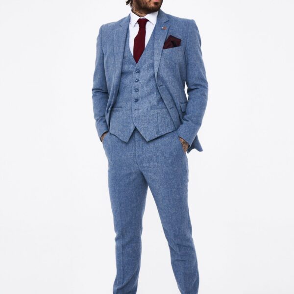 House of Cavani Wells Blue Tweed Slim Fit Suit