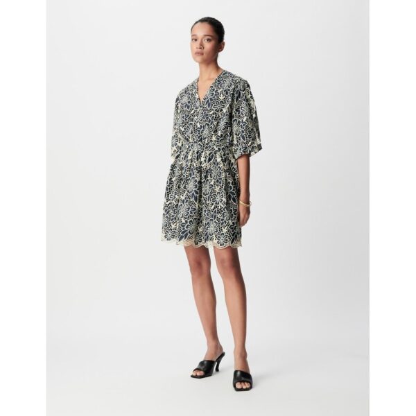 Printed Short Sleeve V-Neck Full Mini Dress