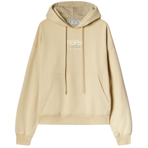 Off-White Mens Script Logo Opposite Over Skate Fit Beige Hoodie Cotton - Size Large