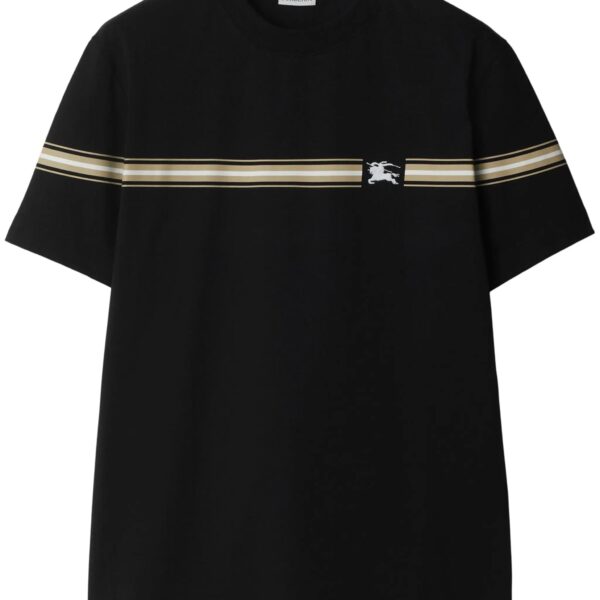 Burberry Mens Striped Equestrian Knight Logo T-Shirt in Black - Size Medium