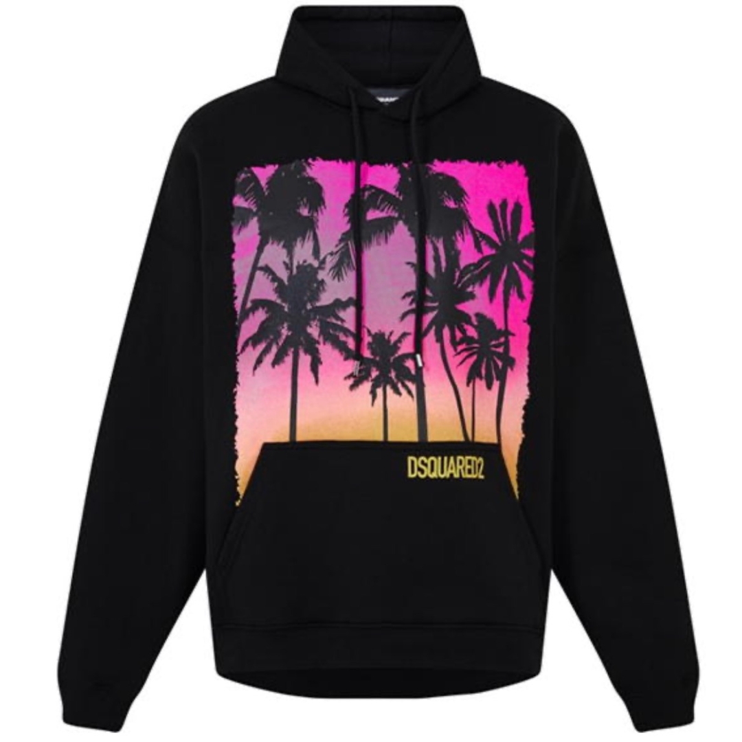 Dsquared2 Mens Sunrise Design Herca Fit Black Hoodie Cotton - Size Medium