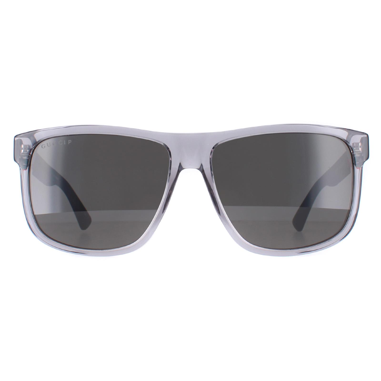 Gucci Rectangle Mens Transparent Grey and Black Polarized GG0010S - One Size