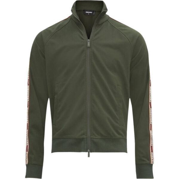 Dsquared2 Mens Taped Sleeves Military Green Zip-Up Sweatshirt - Size Medium