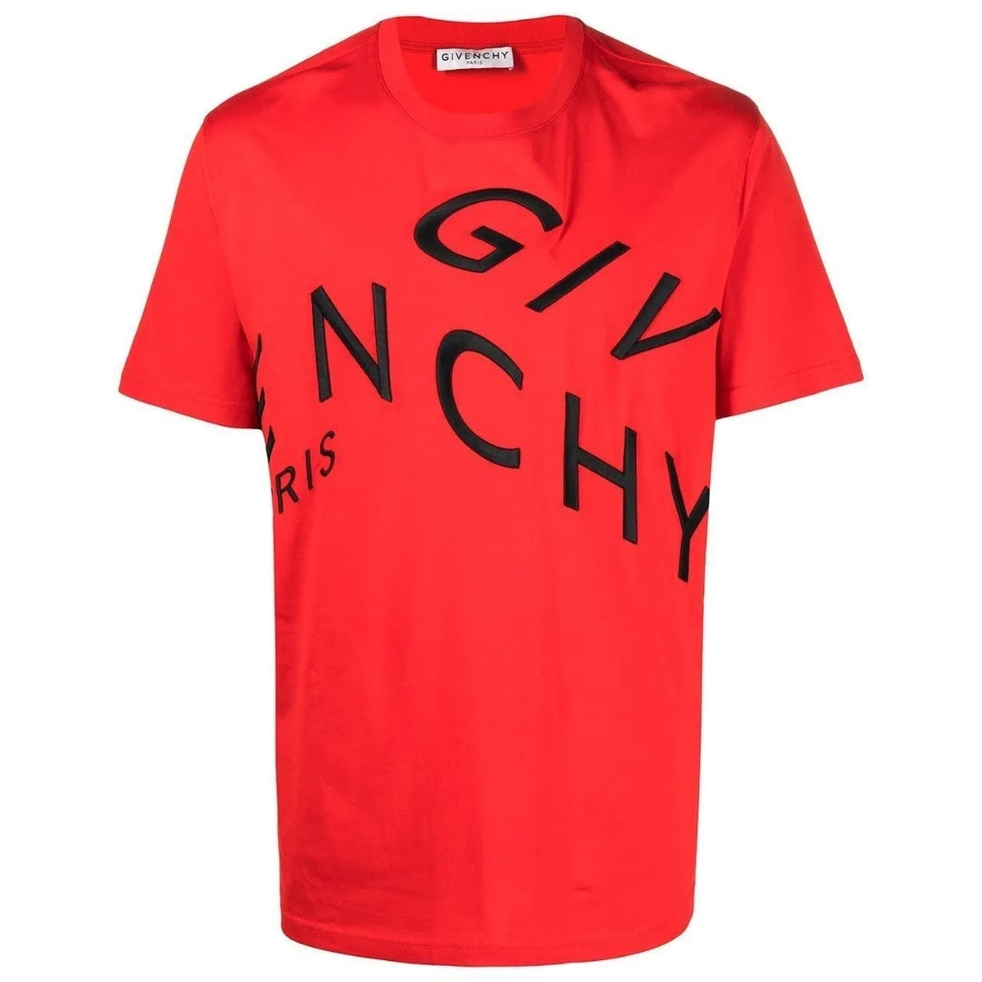Givenchy Mens Refracted Embroidered Logo Oversized Red T-Shirt Cotton - Size 2XL