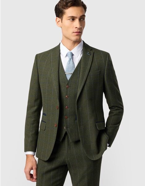 Antique Rogue Tailored Fit Hooper Green and Blue Check Men's Suit Jacket