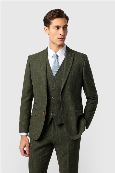 Antique Rogue Tailored Fit Hooper Green and Blue Check Men's Suit Jacket
