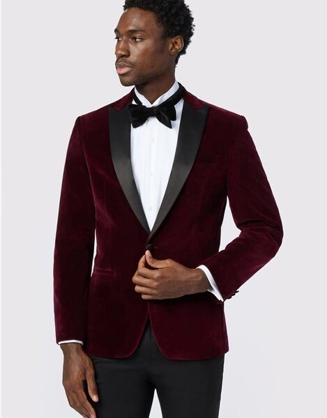 Antique Rogue Slim Fit Franklin Burgundy Velvet Jacket