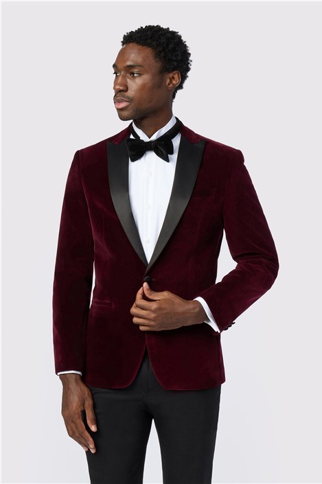 Antique Rogue Slim Fit Franklin Burgundy Velvet Jacket
