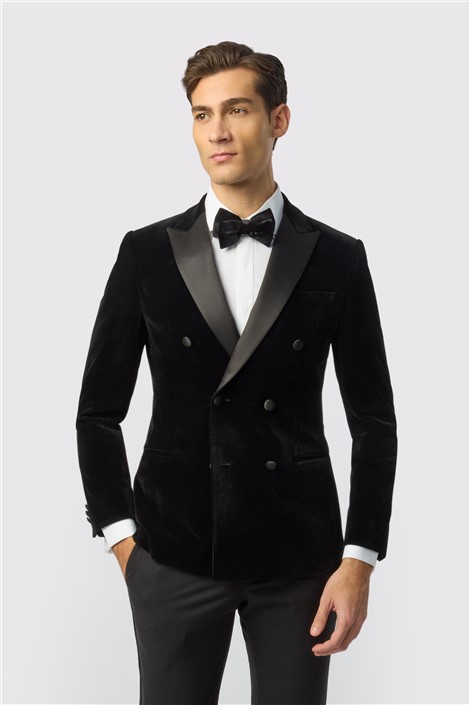 Antique Rogue Slim Fit Black Velvet Double Breasted Jacket