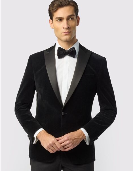 Antique Rogue Slim Fit Black Velvet Jacket