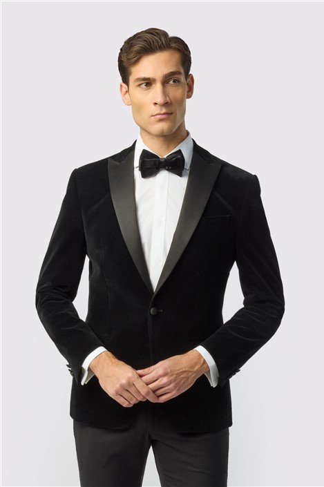 Antique Rogue Slim Fit Black Velvet Jacket