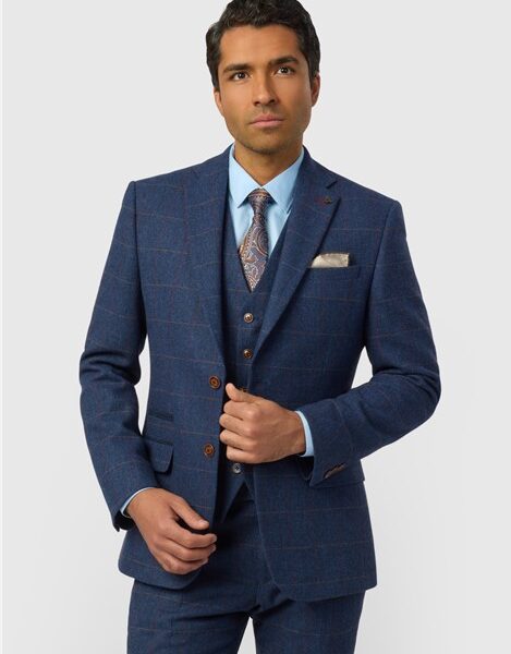 Antique Rogue Tailored Fit Ezra Blue Check Men's Suit Jacket