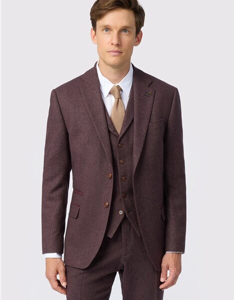 Antique Rogue Slim Fit Mulberry Herringbone Tweed Men's Suit Jacket