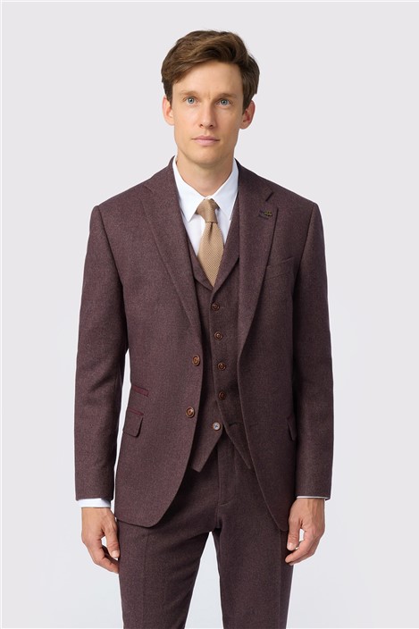 Antique Rogue Slim Fit Mulberry Herringbone Tweed Men's Suit Jacket