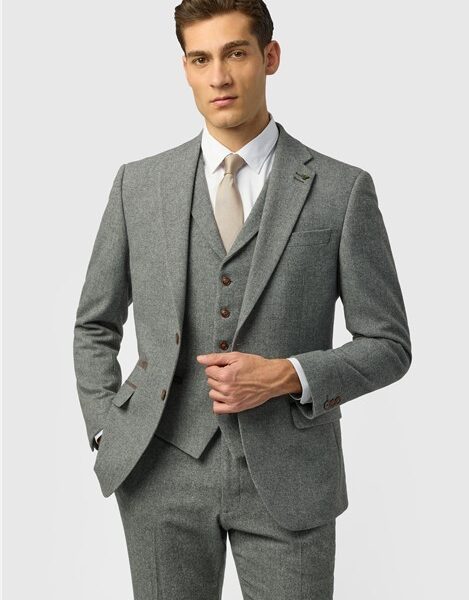 Antique Rogue Slim Fit Grey Herringbone Tweed Men's Suit Jacket