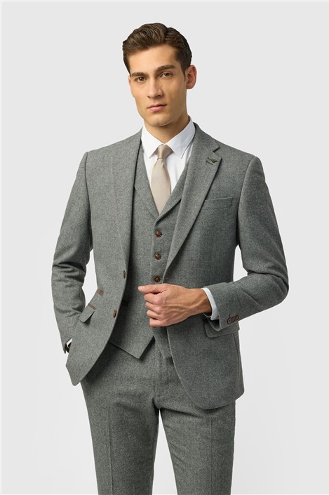 Antique Rogue Slim Fit Grey Herringbone Tweed Men's Suit Jacket