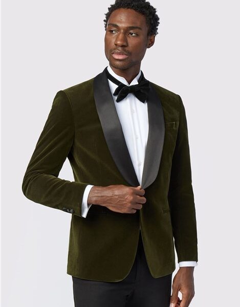 Antique Rogue Slim Fit Olive Green Velvet Jacket