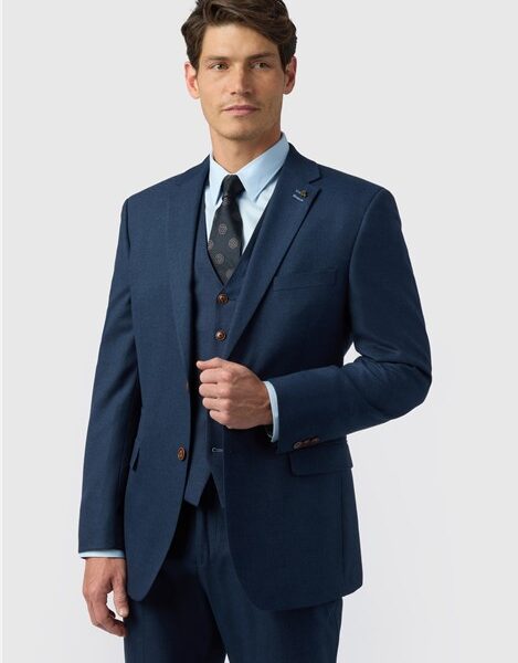 Antique Rogue Regular Fit Navy Blue Texture Stretch Men's Suit Jacket