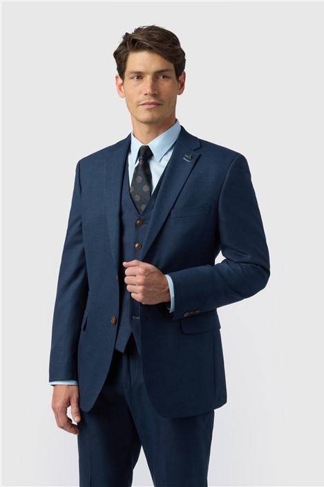 Antique Rogue Regular Fit Navy Blue Texture Stretch Men's Suit Jacket