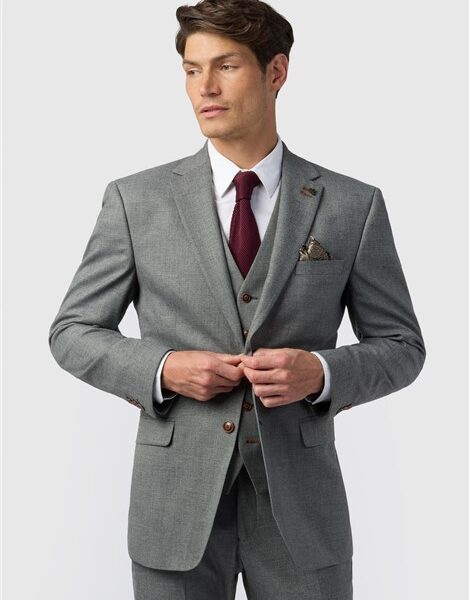 Antique Rogue Regular Fit Grey Texture Stretch Men's Suit Jacket