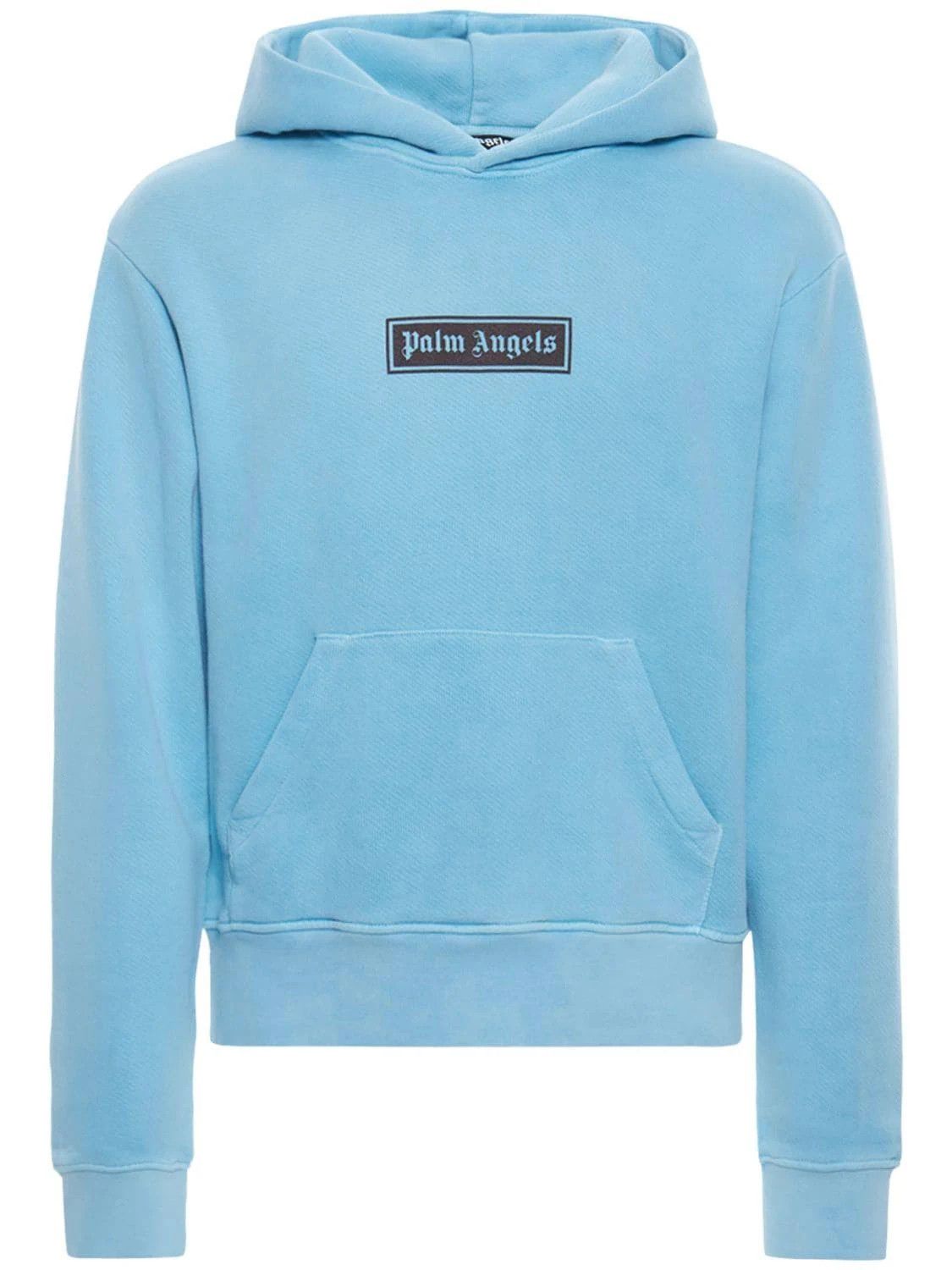 Palm Angels Mens Garment Dyed Box Logo Light Blue Hoodie - Size Large