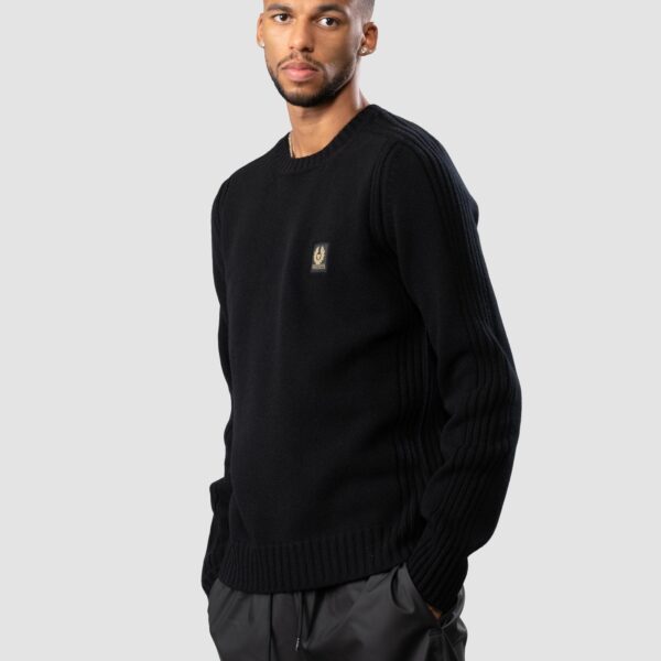 Belstaff Watch Mens Crew Neck Jumper With Logo Patch - Black - Size Medium