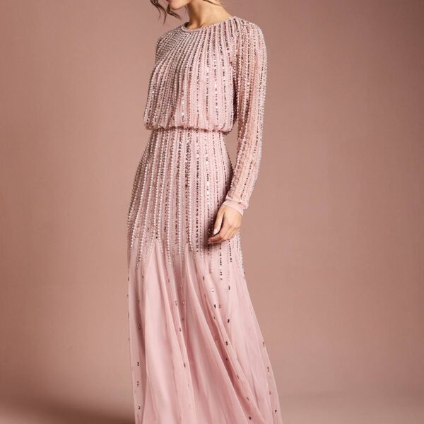 Coast Women's Linear Sequin Embellished Long Sleeve Maxi Dress in Blush | Size: 10
