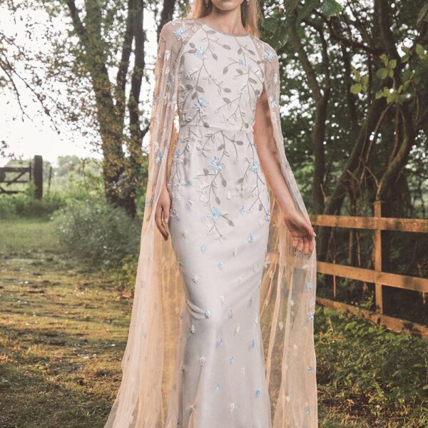 Coast Women's Floral Embellished Cape Maxi Wedding Dress in Ivory | Size: 14