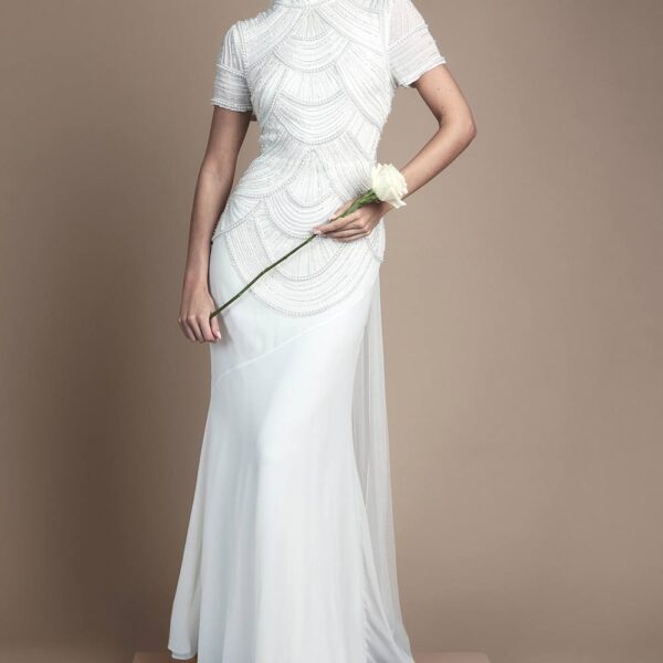 Coast Women's Contour Embellishement Short Sleeve Wedding Dress in Ivory | Size: 14