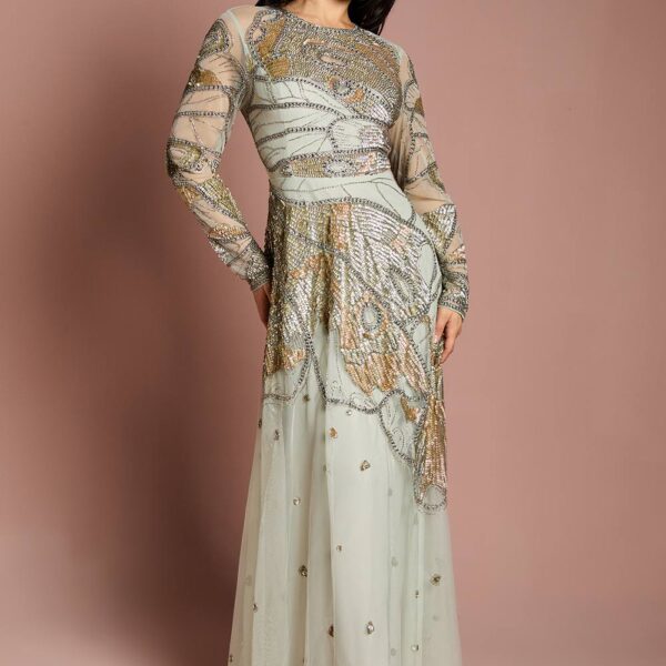 Coast Women's Petite Premium Hand Embellished Maxi Dress in Sage | Size: 12