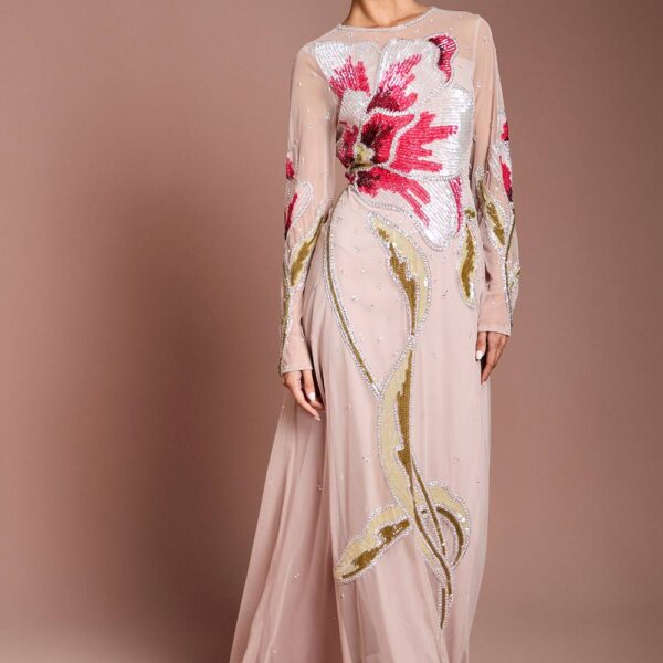 Coast Women's Premium Hand Embellished Floral Maxi Dress in Blush | Size: 8