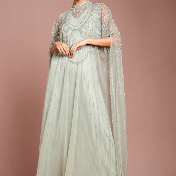 Coast Women's Heavily Embellished Chiffon Midi Dress in Sage | Size: 8