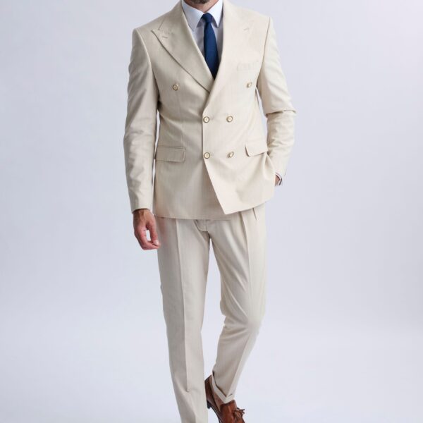 Fabrizio Beige Pinstripe Double-Breasted Suit