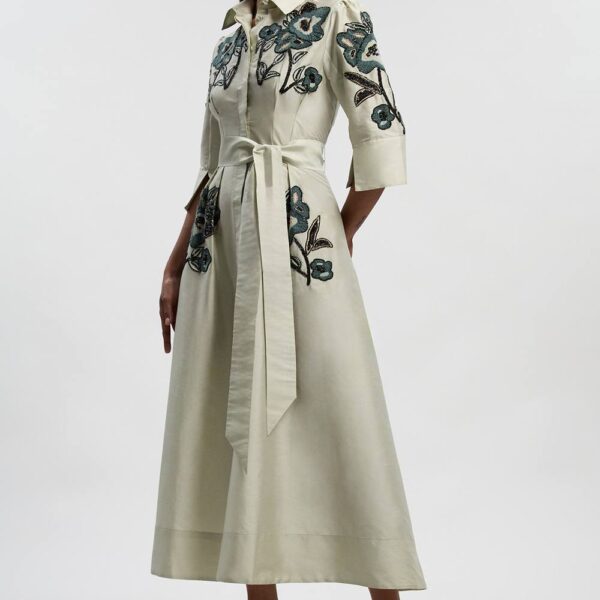 Karen Millen Women's Embellished Taffeta Woven Shirt Dress in Green | Size: 8
