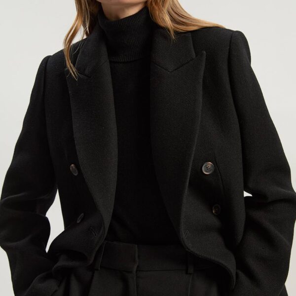 Karen Millen Women's Wool Double Breasted Tailored Midi Coat in Black | Size: 14