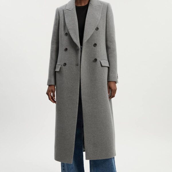 Karen Millen Women's Wool Double Breasted Tailored Midi Coat in Grey Marl | Size: 8