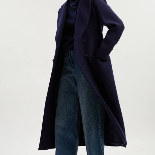 Karen Millen Women's Wool Double Breasted Tailored Midi Coat in Navy | Size: 12