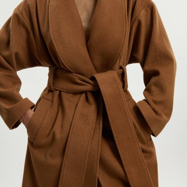 Karen Millen Women's Brushed Wool Belted Wrap Tailored Maxi Coat in Camel | Size: 12