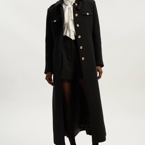 Karen Millen Women's Wool Military Tailored Maxi Coat in Black | Size: 12