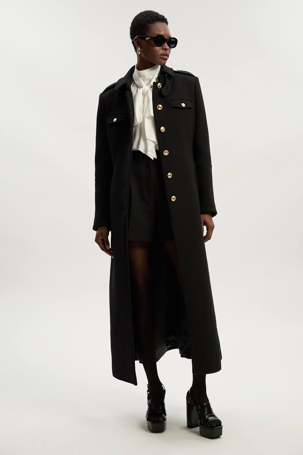 Karen Millen Women's Wool Military Tailored Maxi Coat in Black | Size: 12