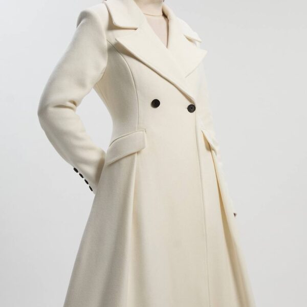 Karen Millen Women's Wool Tailored Flared Skirt Midi Coat in Ivory | Size: 14