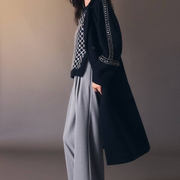 Karen Millen Women's Wool Embellished Oversize Tailored Coat in Navy | Size: 10