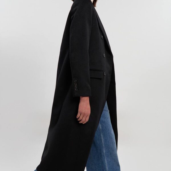 Karen Millen Women's Brushed Wool Double Breasted Tailored Midi Coat in Black | Size: 16