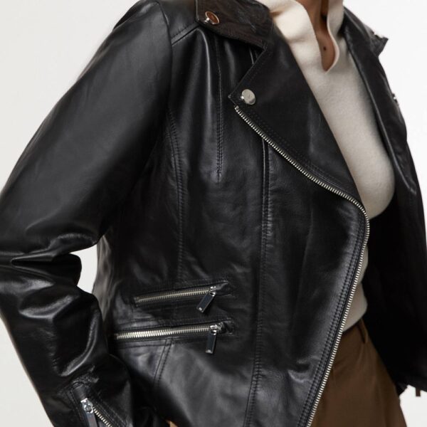 Karen Millen Women's Forever Leather Signature Biker Jacket in Black | Size: 6