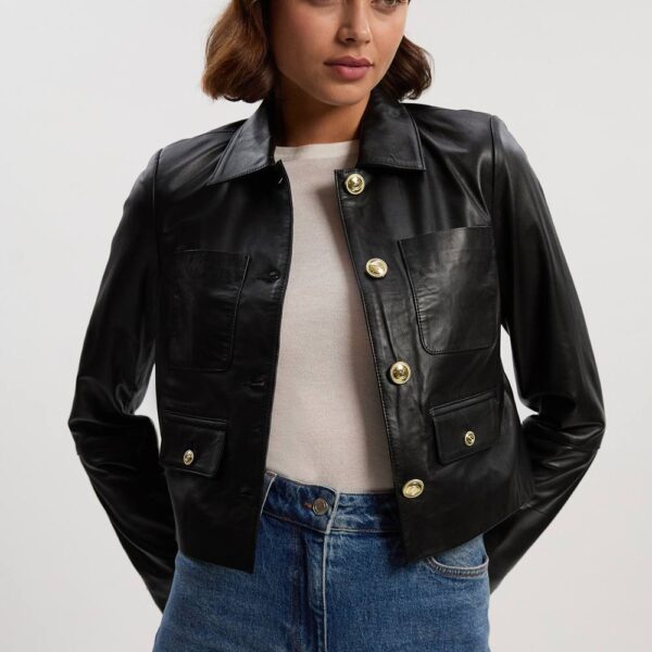 Karen Millen Women's Leather Pocket Tailored Jacket in Black | Size: 8