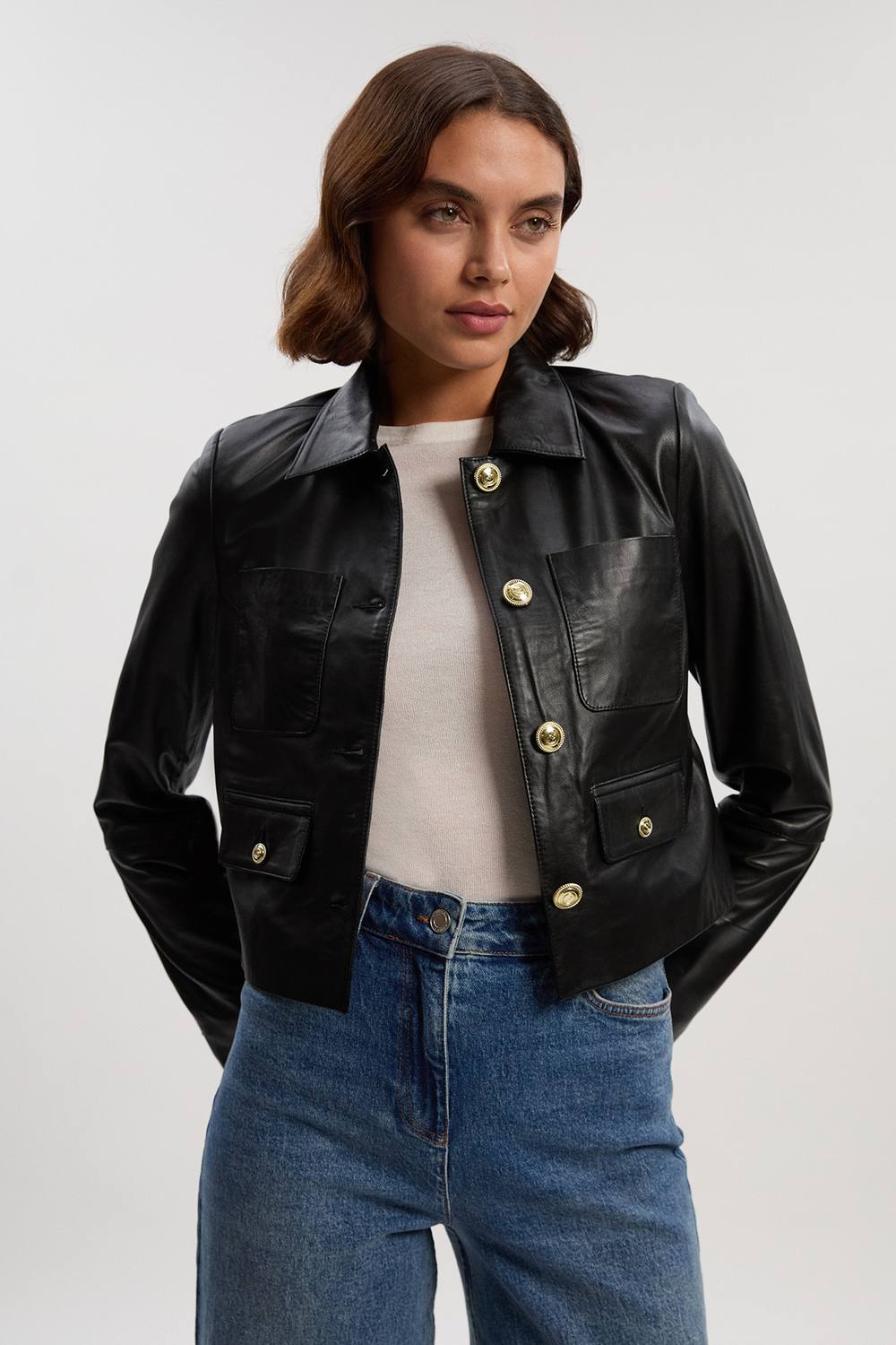 Karen Millen Women's Leather Pocket Tailored Jacket in Black | Size: 8