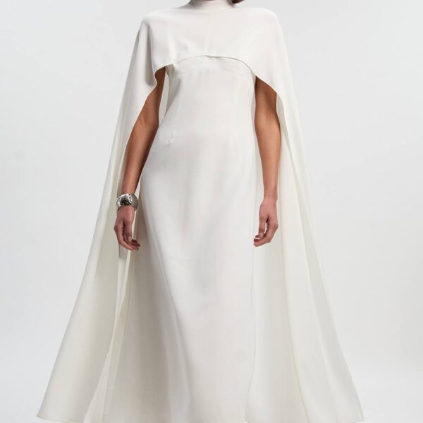 Karen Millen Women's Tailored Cape Detail Maxi Dress in Ivory | Size: 6