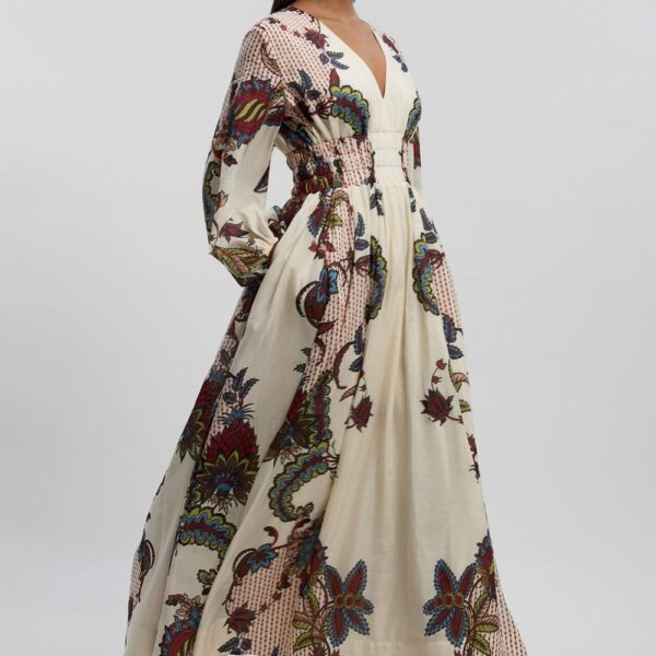 Karen Millen Women's Petite Mirror Print Balloon Sleeve Silk Cotton Maxi Dress | Size: 8