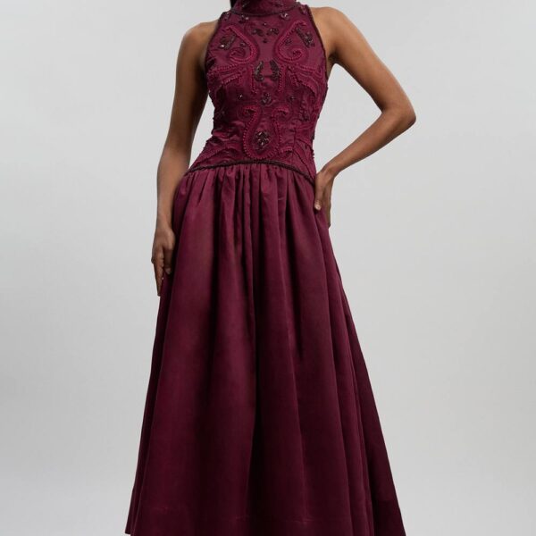 Karen Millen Women's Cornelli Embellished Taffeta Prom Dress in Plum | Size: 16
