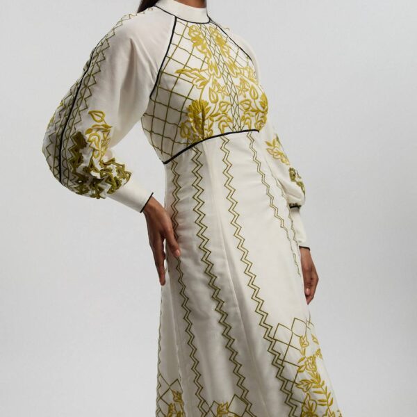 Karen Millen Women's Voile Embroidered Cutwork Balloon Sleeve Woven Maxi Dress in Ivory | Size: 16